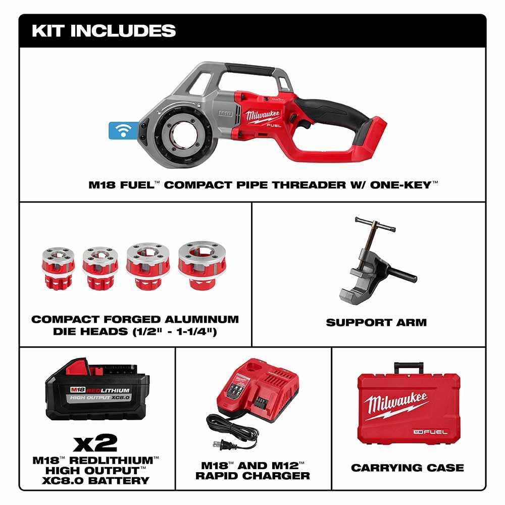 Milwaukee 2870-22 M18 Compact 1/2-1-1/4 Alloy NPT Portable Pipe Threading Forged Aluminum Die Head Kit
