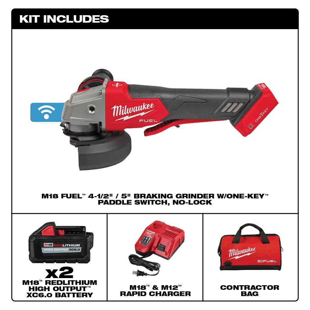 Milwaukee 2882-22 M18 FUEL™ 4-1/2/5 Braking Grinder w/ ONE-KEY™ Paddle Switch, No-Lock Kit