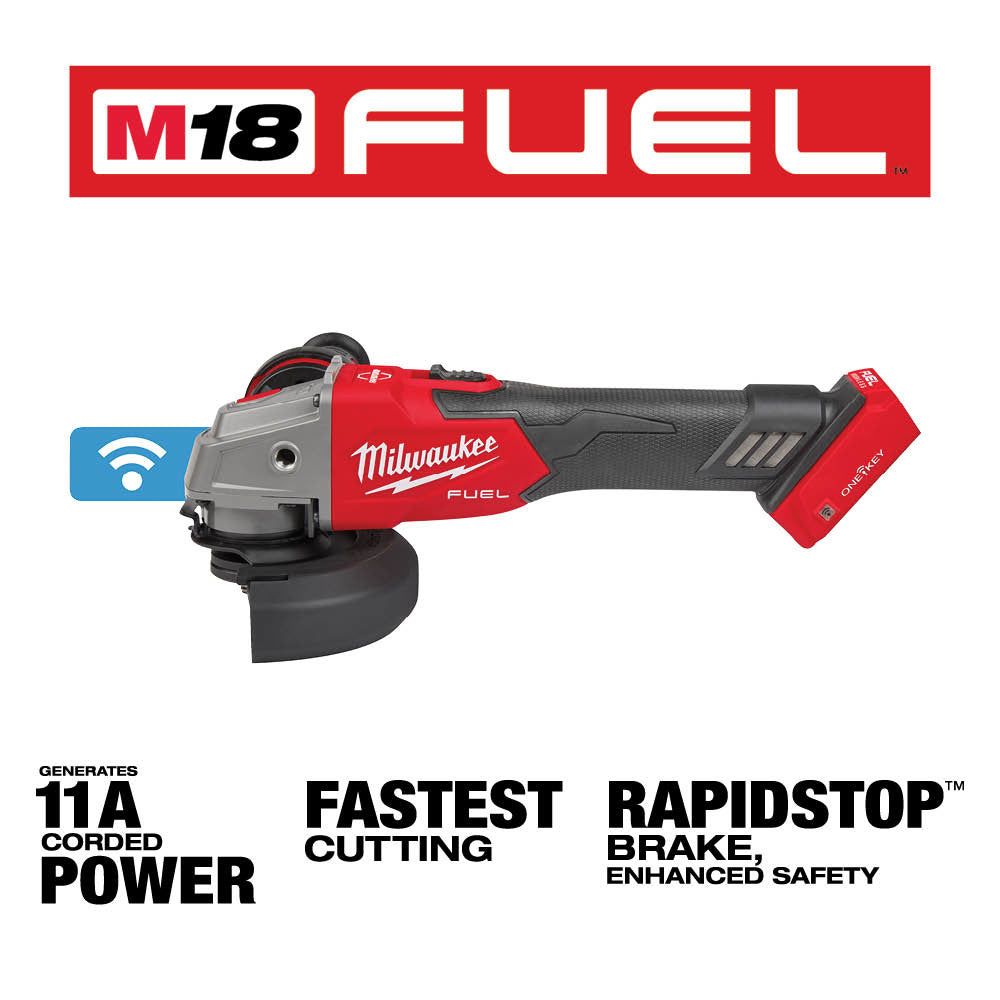 Milwaukee 2883-20 M18 FUEL™ 4-1/2 / 5 Braking Grinder w/ ONE-KEY™ Slide Switch, Lock-On