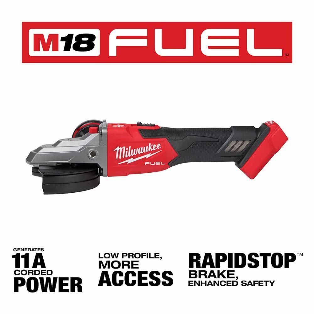 Milwaukee 2887-20 M18 FUEL™ 5 Flathead Braking Grinder, Slide Switch Lock-On