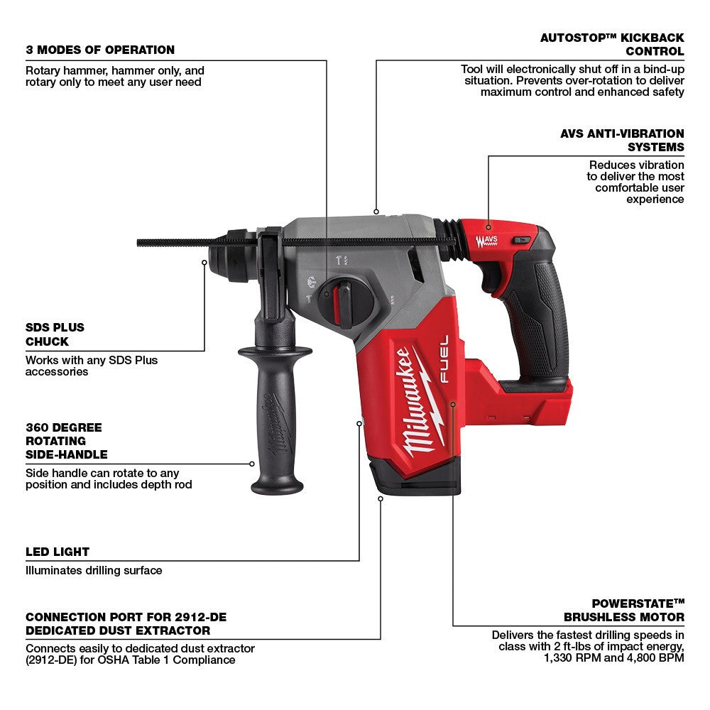Milwaukee 2912-20 M18 FUEL™ 1 SDS Plus Rotary Hammer, Bare Tool