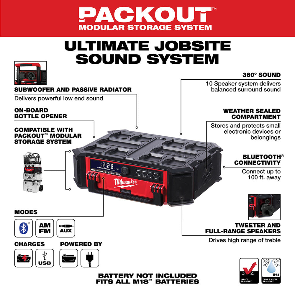 Milwaukee 2950-20 M18™ PACKOUT™ Radio + Charger