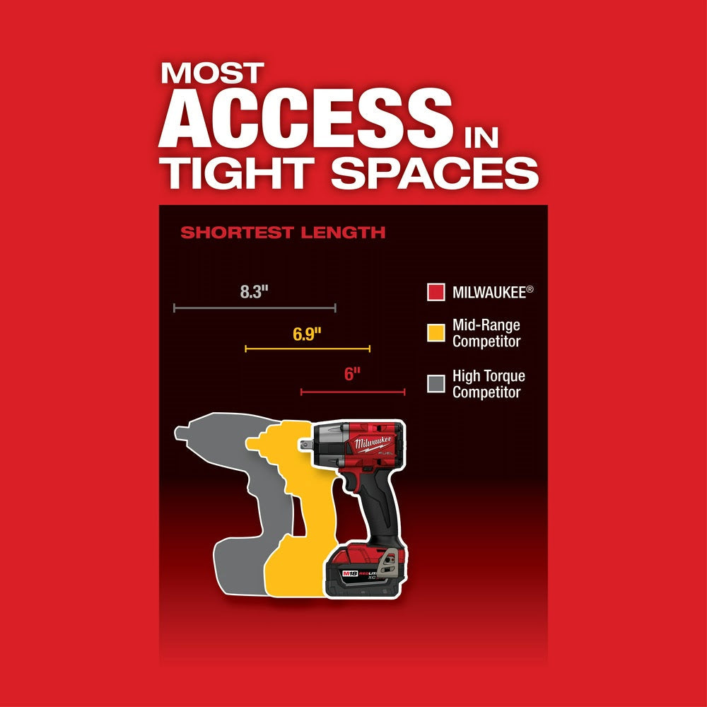 Milwaukee 2962P-20 M18 FUEL™ 1/2 Mid-Torque Impact Wrench w/ Pin Detent, Bare Tool