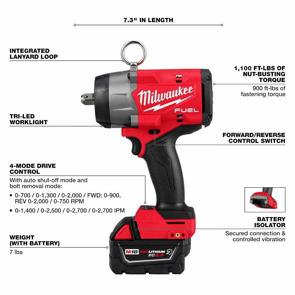 Milwaukee 2966-22 M18 FUEL 1/2 High Torque Impact Wrench w/ Pin Detent Kit