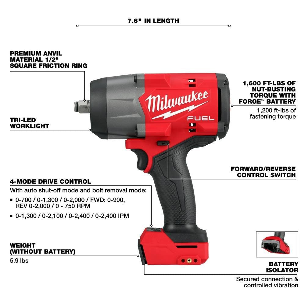 Milwaukee 2967-20 M18 FUEL 1/2 High Torque Impact Wrench w/ Friction Ring