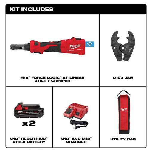 Milwaukee 2978-22O M18™ FORCE LOGIC™ 6T Linear Utility Crimper Kit w/ O-D3 Jaw