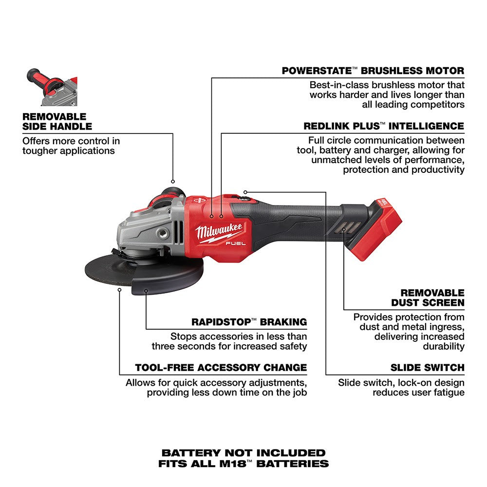 Milwaukee 2981-20 M18 FUEL 4-1/2 - 6 Grinder, SLIDE SWITCH LOCK-ON, Bare