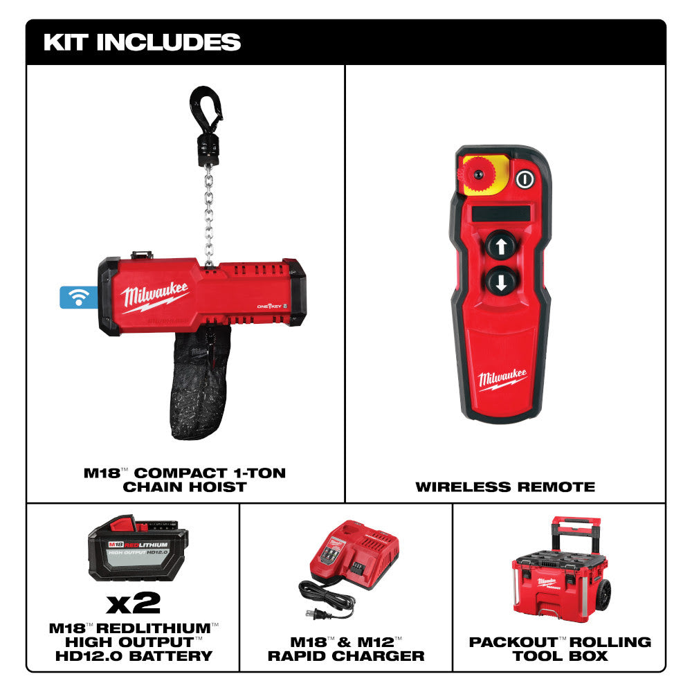 Milwaukee 2983-22HD M18 Compact 1 Ton Chain Hoist w/ One Key