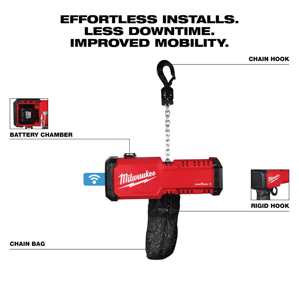 Milwaukee 2983-22HD M18 Compact 1 Ton Chain Hoist w/ One Key