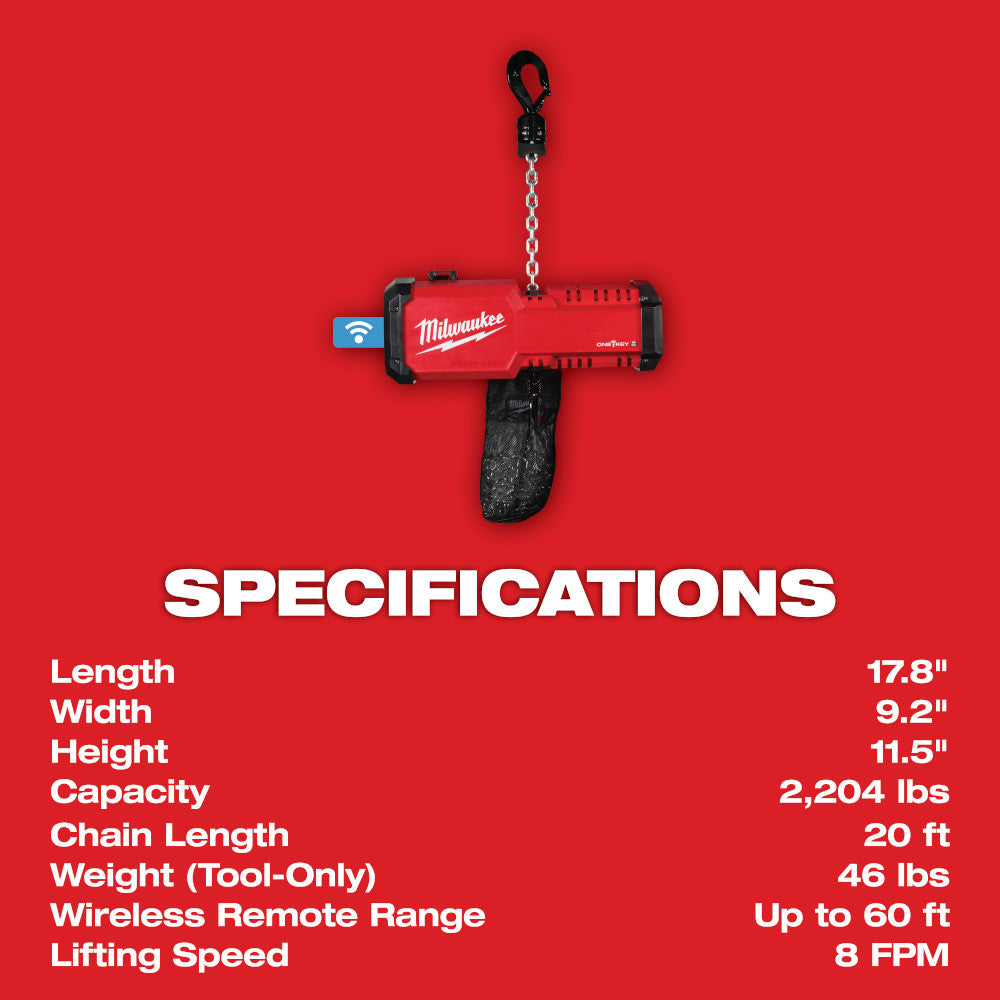 Milwaukee 2983-22HD M18 Compact 1 Ton Chain Hoist w/ One Key