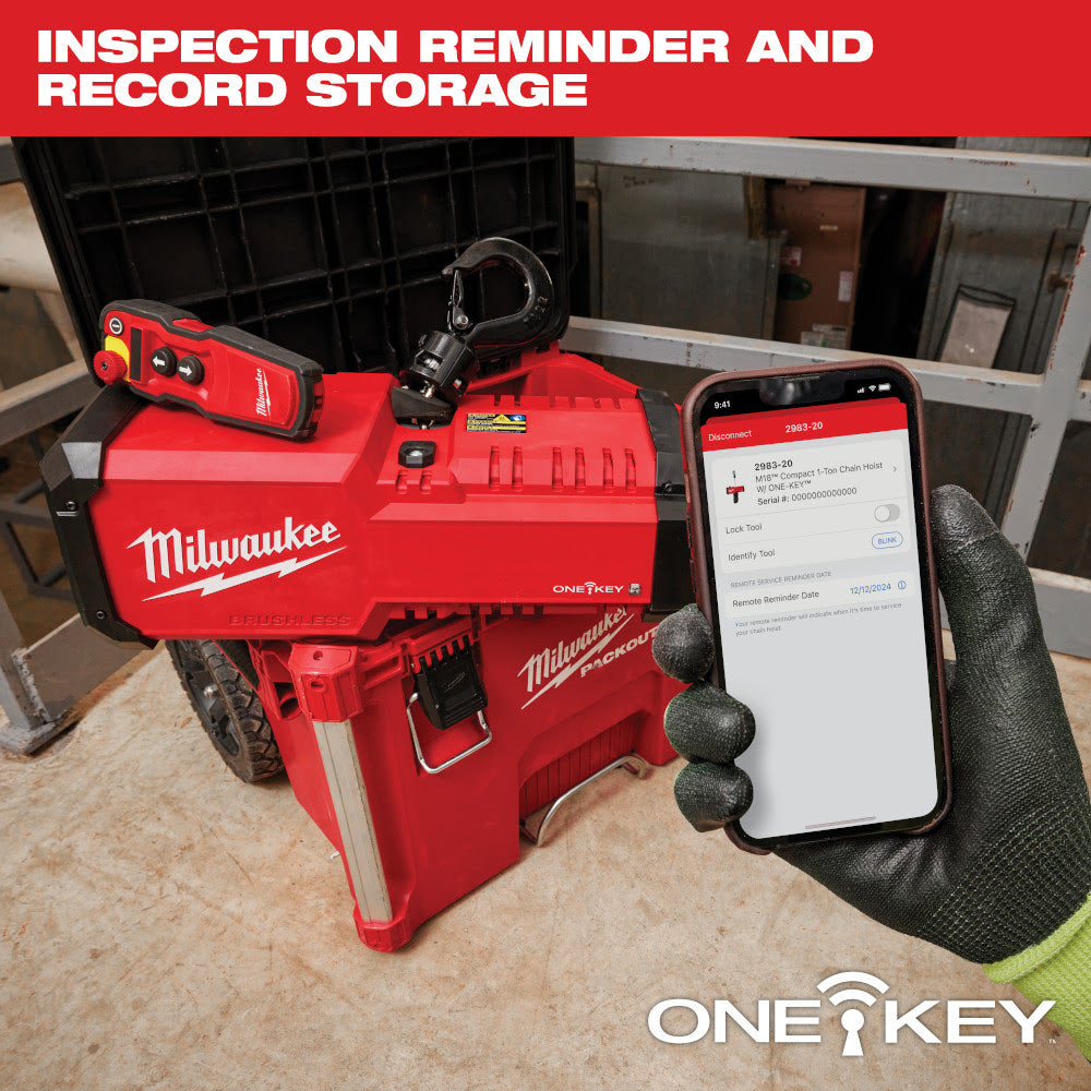 Milwaukee 2983-22HD M18 Compact 1 Ton Chain Hoist w/ One Key