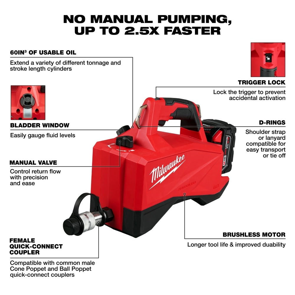 Milwaukee 3120-21 M18 Brushless Single Acting 60 in 3 10,000psi Hydraulic Pump