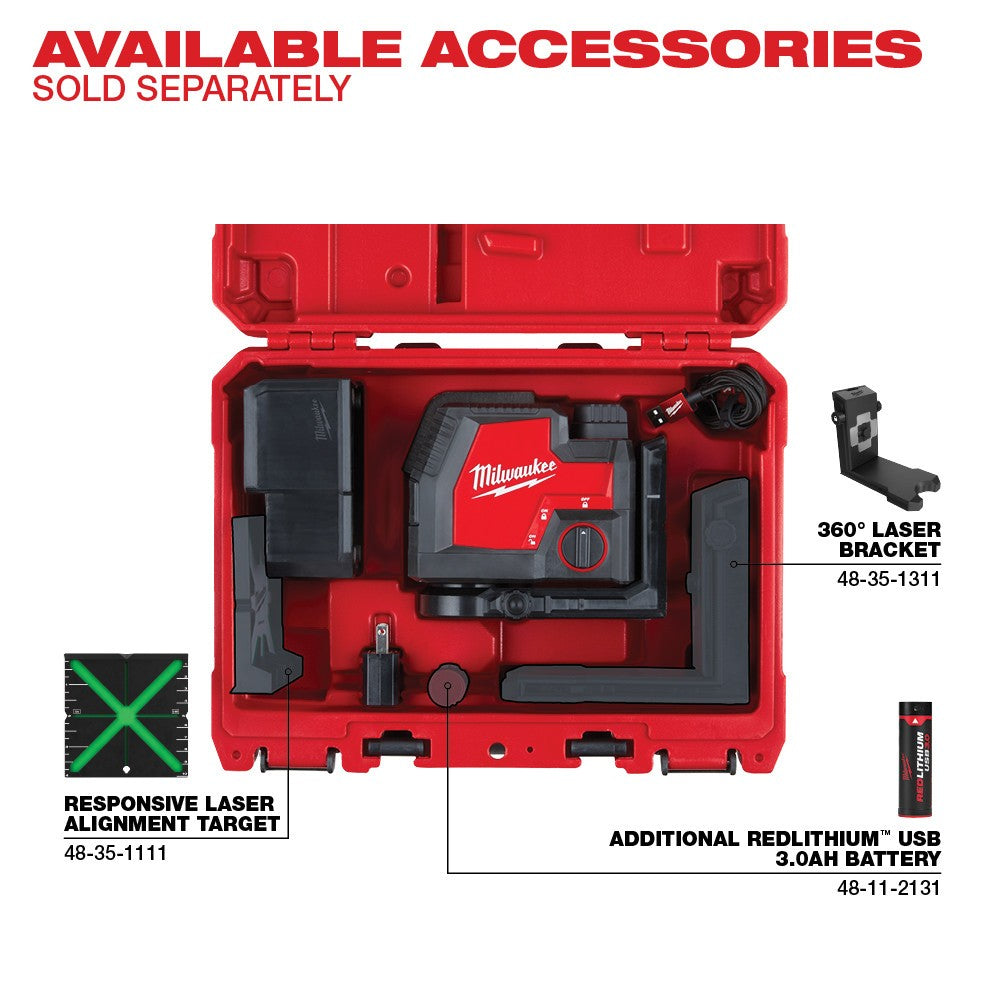 Milwaukee 3522-21 USB Rechargeable Green Cross Line & Plumb Points Laser