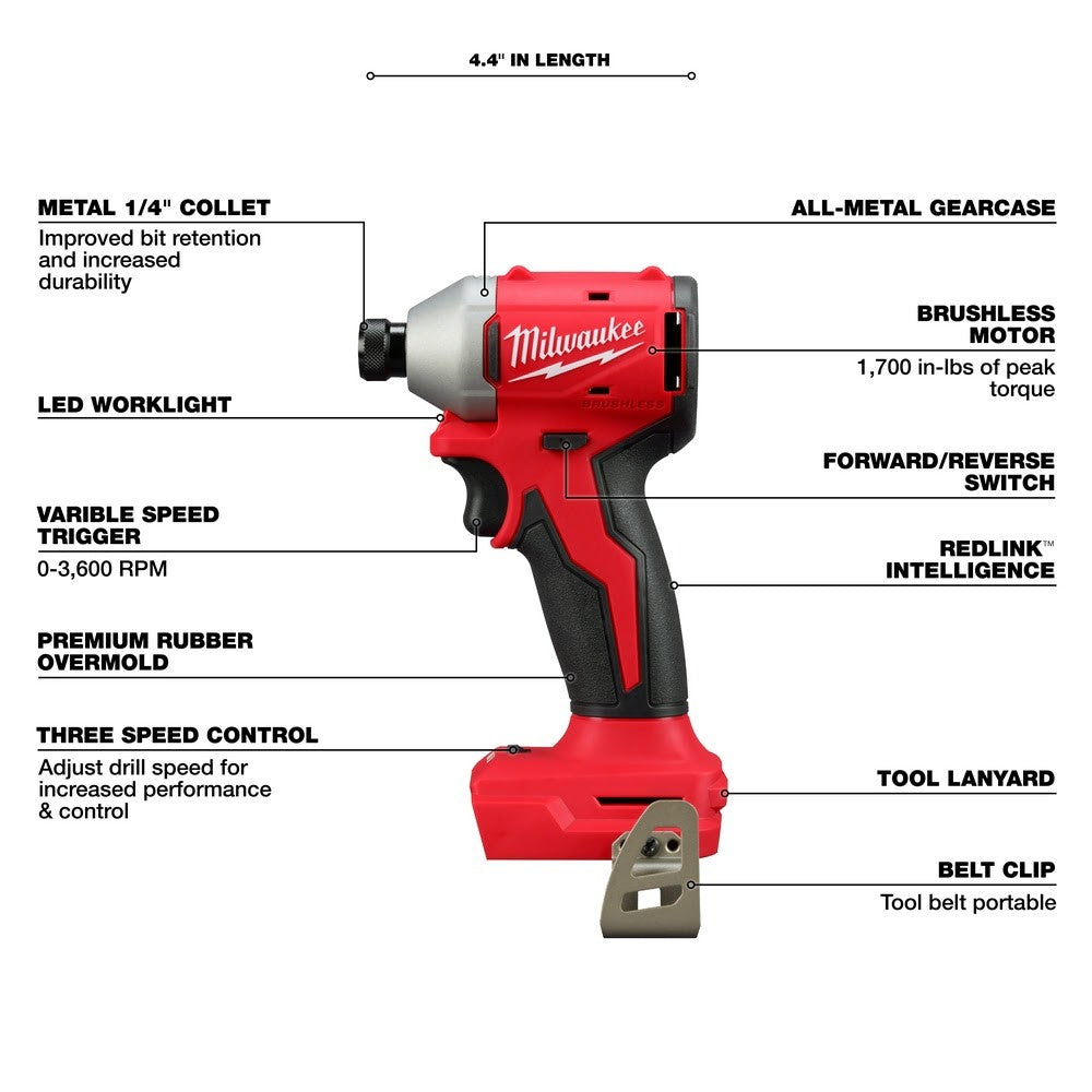 Milwaukee 3651-20 M18 Compact Brushless 1/4 Hex 3-Speed Impact Driver