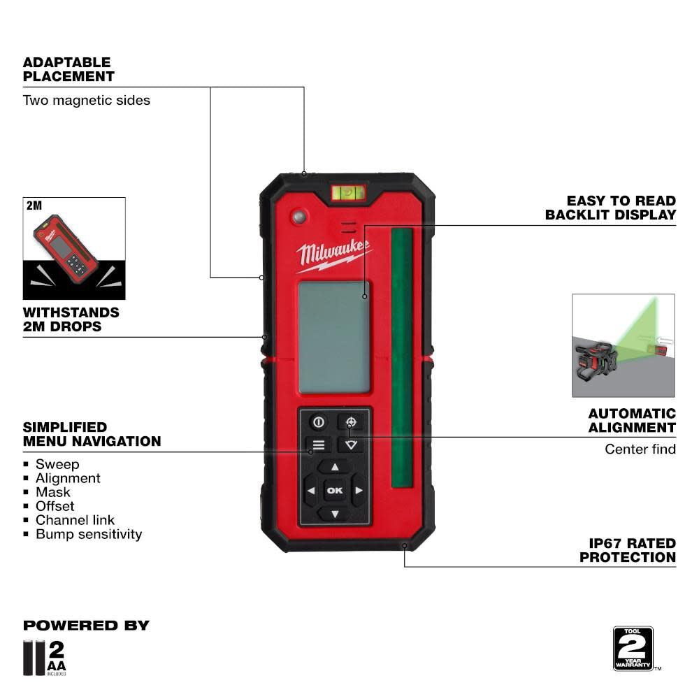 Milwaukee 3702-21 M18 Green Interior Rotary Laser Level Kit w/ Remote/Receiver & Wall Mount Bracket