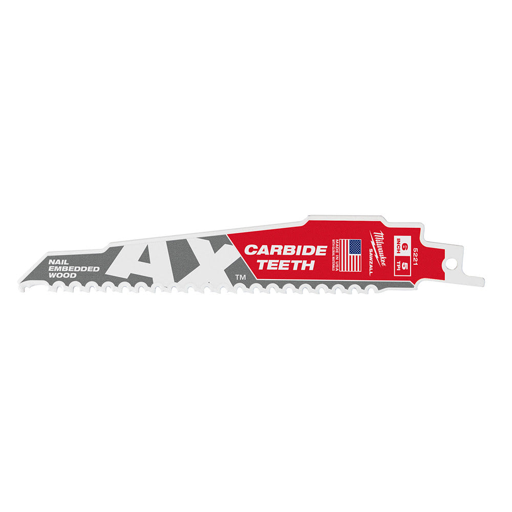 Milwaukee 48-00-5221 AX Sawzall Blade with Carbide Teeth, 6 5TPI