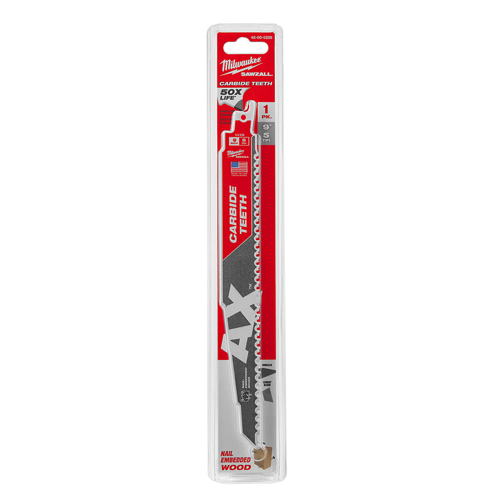 Milwaukee 48-00-5226 AX Sawzall Blade with Carbide Teeth, 9 5TPI
