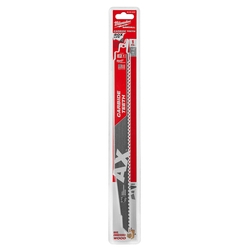 Milwaukee 48-00-5227 Sawzall Blade With Carbide Teeth, 12 5TPI