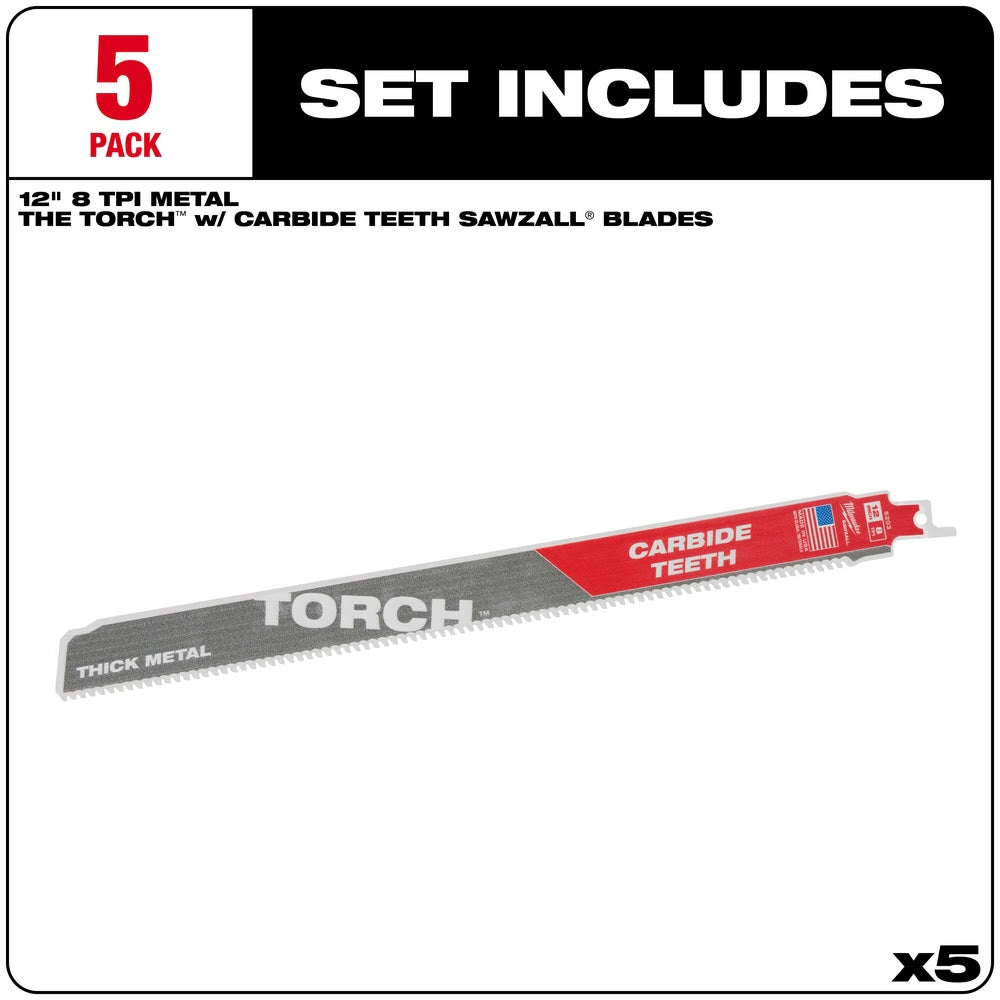 Milwaukee 48-00-5503 12” 7TPI The TORCH™ with Carbide Teeth SAWZALL® Blade 5Pk