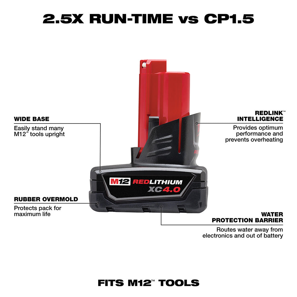 Milwaukee 48-11-2440 M12 REDLITHIUM XC 4.0 Extended Capacity Battery Pack