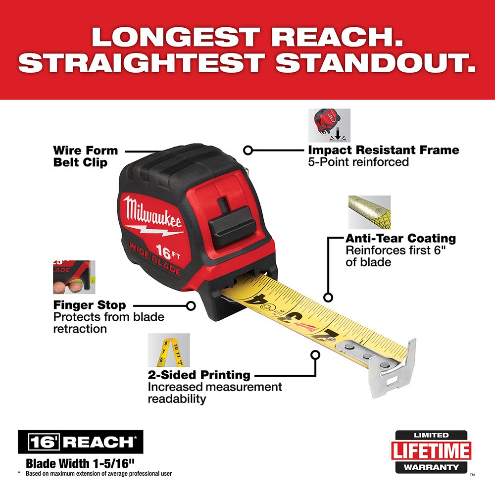 Milwaukee 48-22-0216 16 Wide Blade Tape Measure