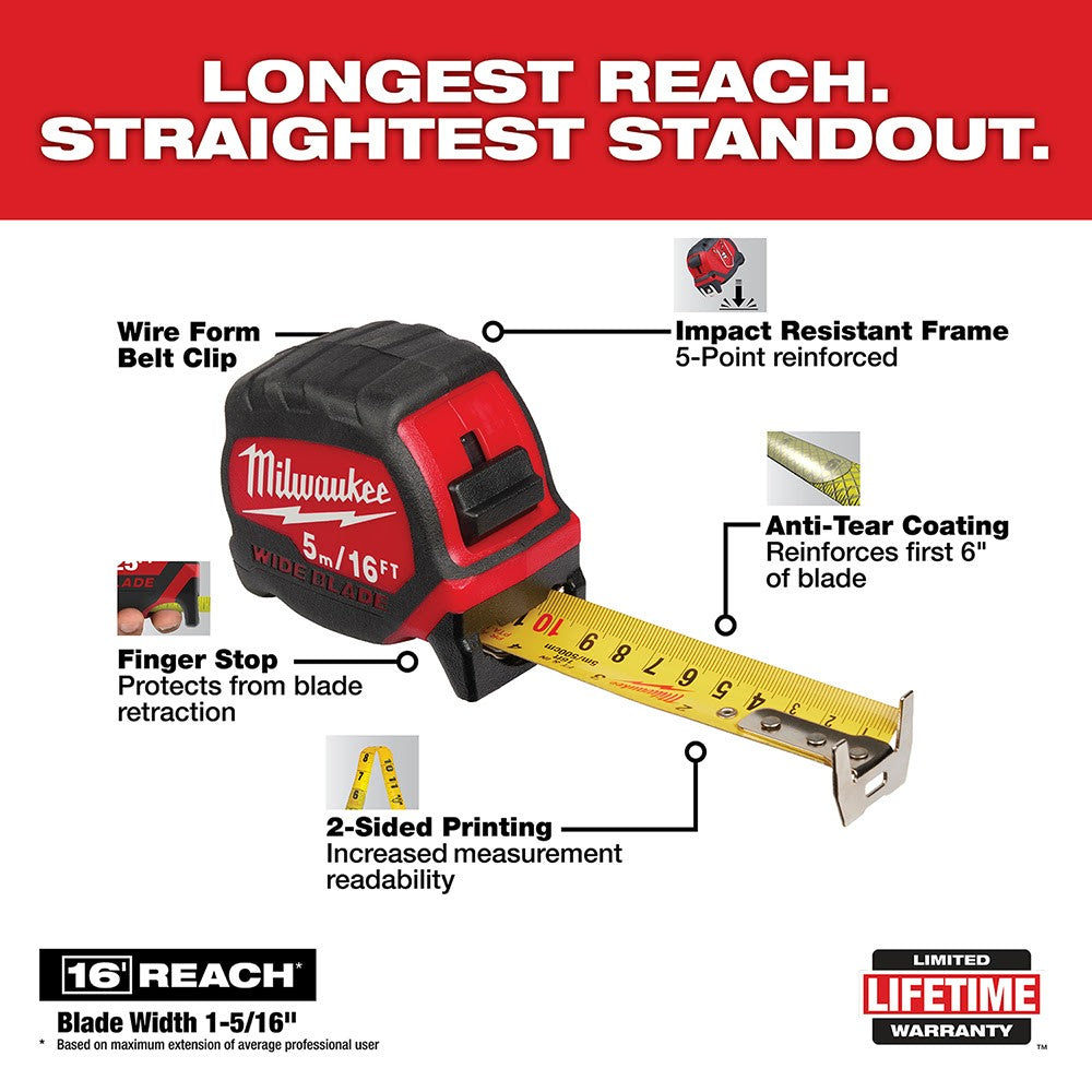 Milwaukee 48-22-0217 5M/16 Wide Blade Tape Measure