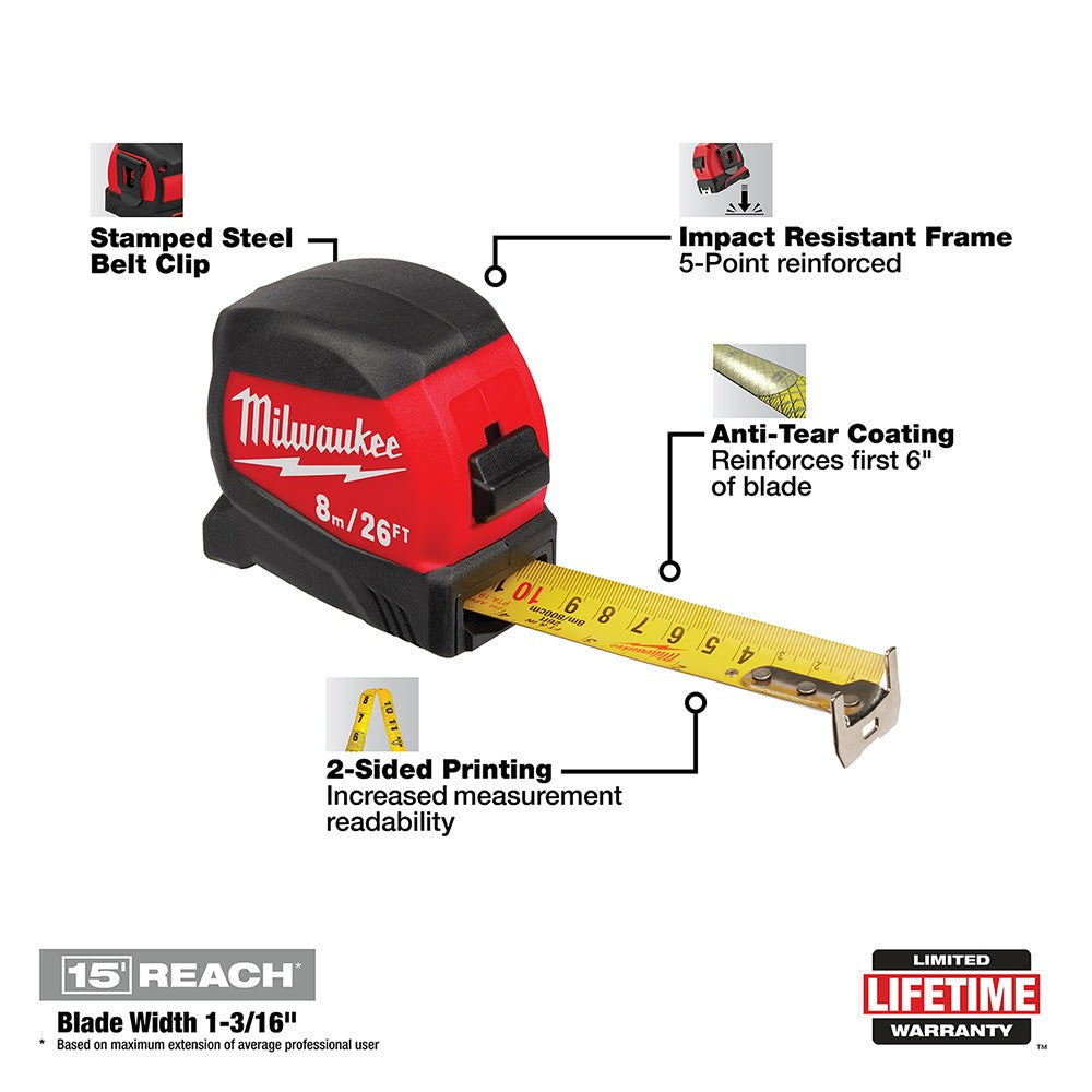 Milwaukee 48-22-0425 25 Compact Wide Blade Tape Measure