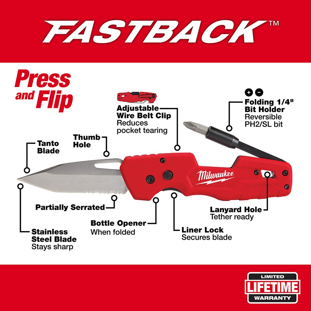 Milwaukee 48-22-1540 FASTBACK 5-in-1 Folding Pocket Knife