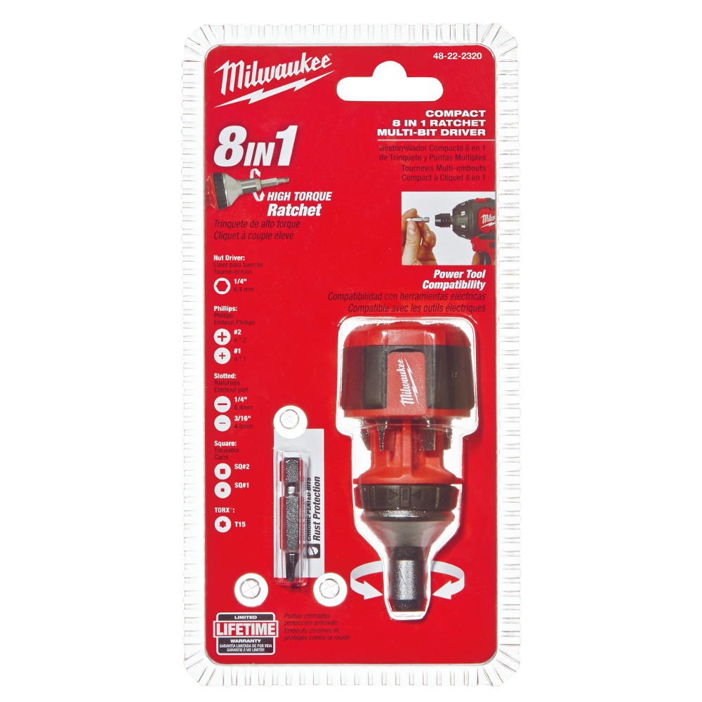 Milwaukee 48-22-2330 8-in-1 Compact Ratcheting Multi-bit Driver