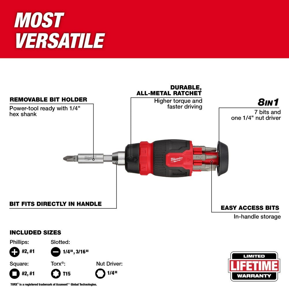 Milwaukee 48-22-2905 2pc 14-in-1 Ratcheting Multi-Bit and 8-in-1 Ratcheting Compact Multi-bit Screwdriver Set