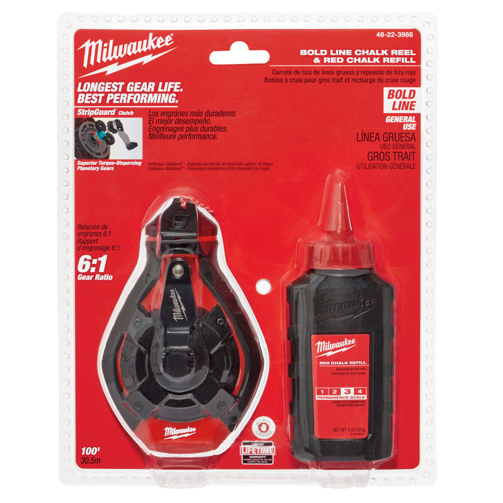 Milwaukee 48-22-3986 100 Bold Line Chalk N Reel w/ Red