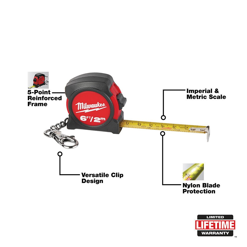 Milwaukee 48-22-5506 6Ft / 2M Keychain Tape Measure (Bulk)