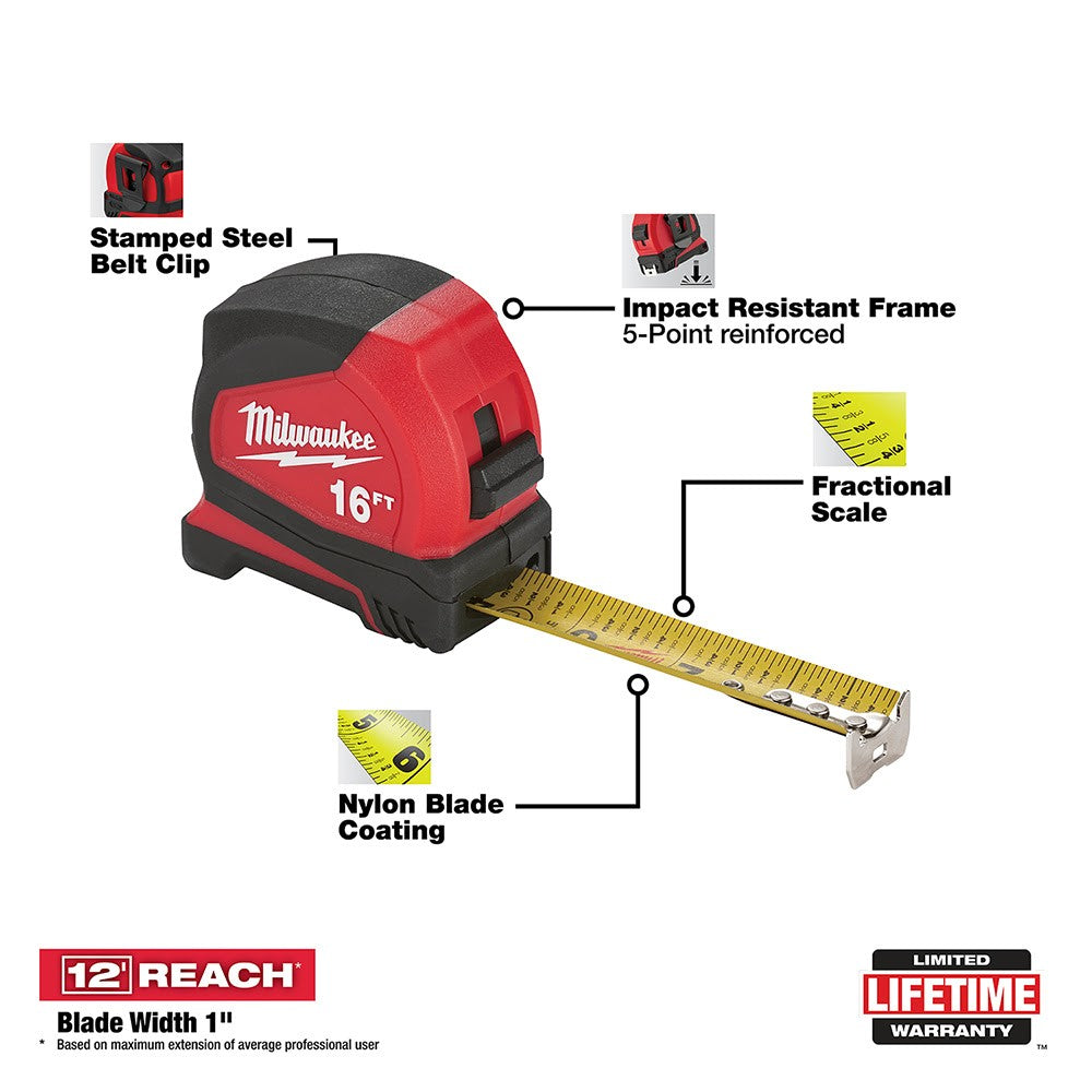 Milwaukee 48-22-6616 16 Compact Tape Measure