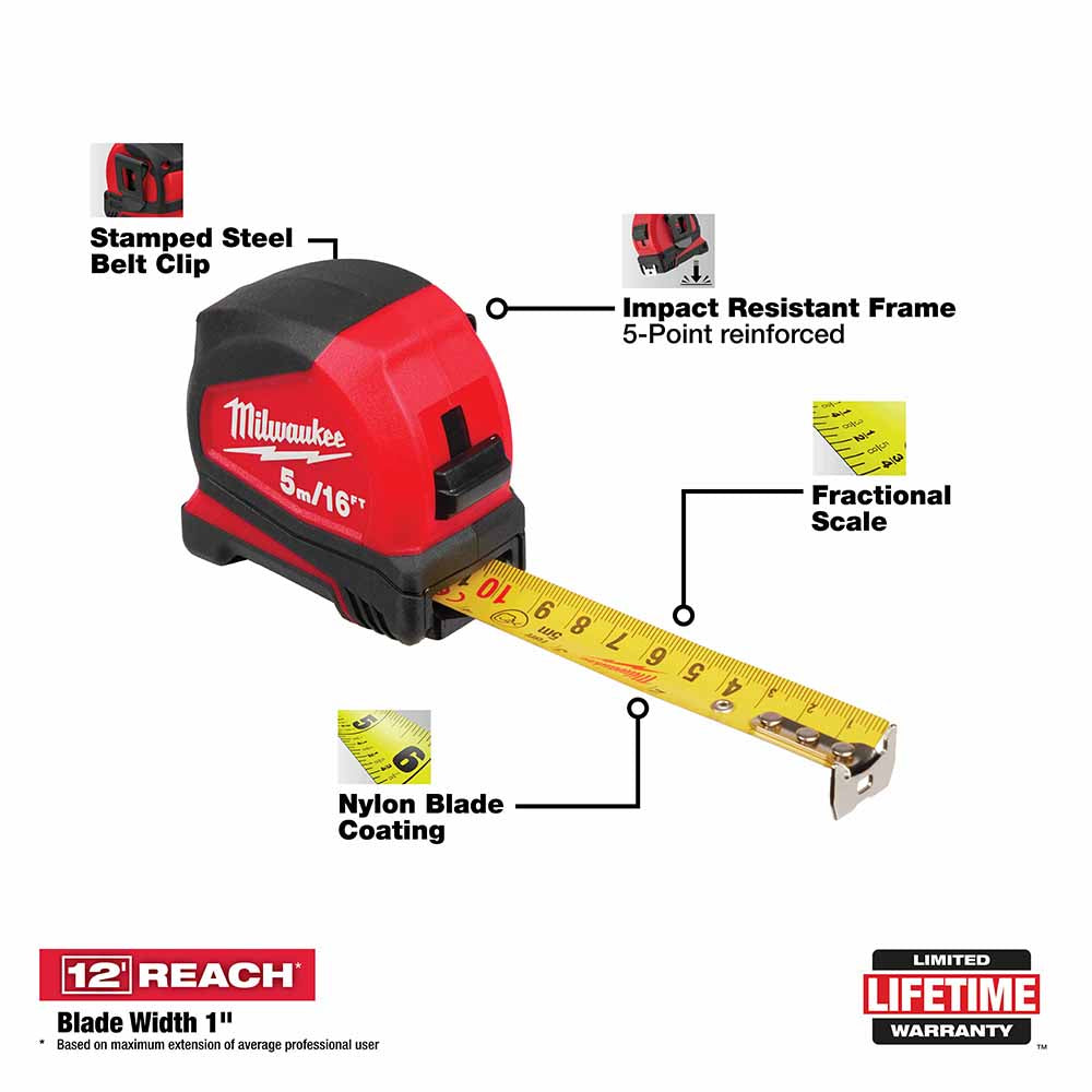 Milwaukee 48-22-6617 5M / 16 Compact Tape Measure