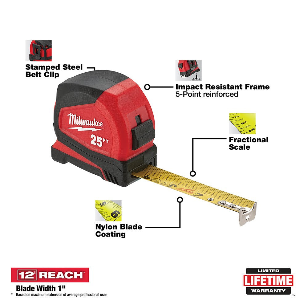 Milwaukee 48-22-6625 25 Compact Tape Measure