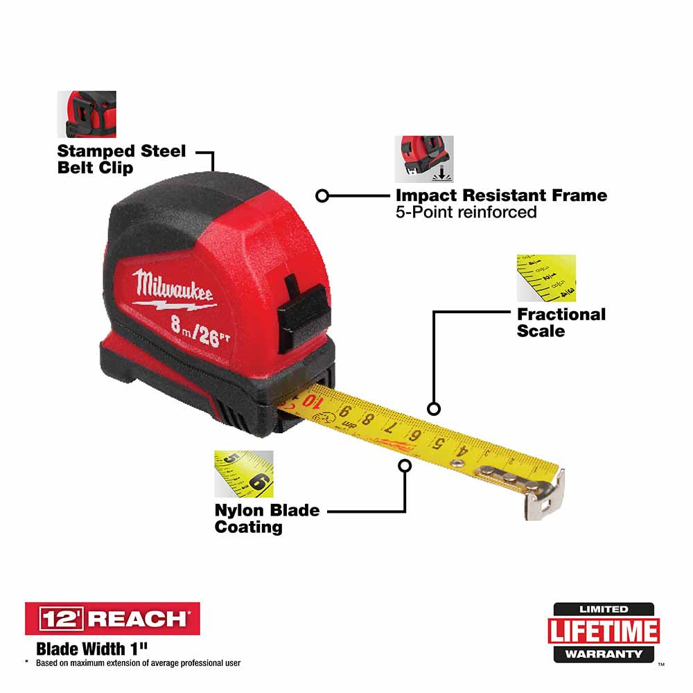 Milwaukee 48-22-6626 8M / 26 Compact Tape Measure