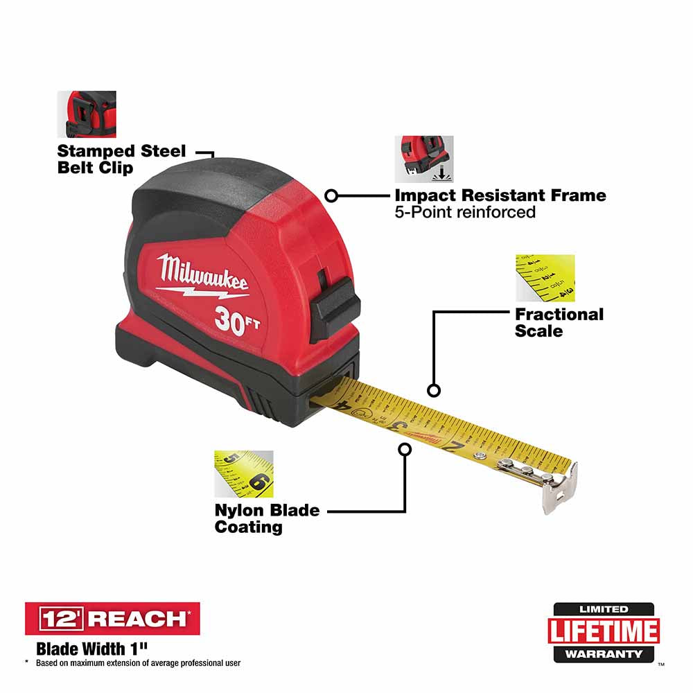Milwaukee 48-22-6630 30 Compact Tape Measure