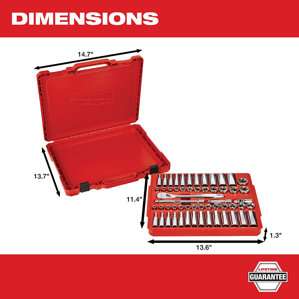 Milwaukee 48-22-9008 3/8 Drive 56 Piece Ratchet & Socket Set - SAE & Metric