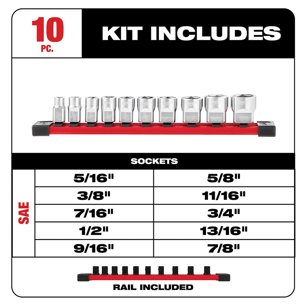 Milwaukee 48-22-9403 3/8 Drive 10Pc Socket Set-SAE