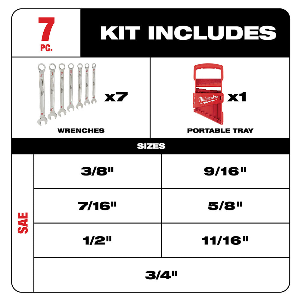 Milwaukee 48-22-9407 7 Piece Combination Wrench Set - SAE