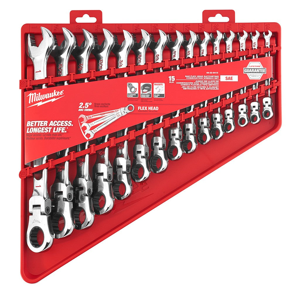 Milwaukee 48-22-9413 15Pc Flex Head Ratcheting Wrench Set - SAE