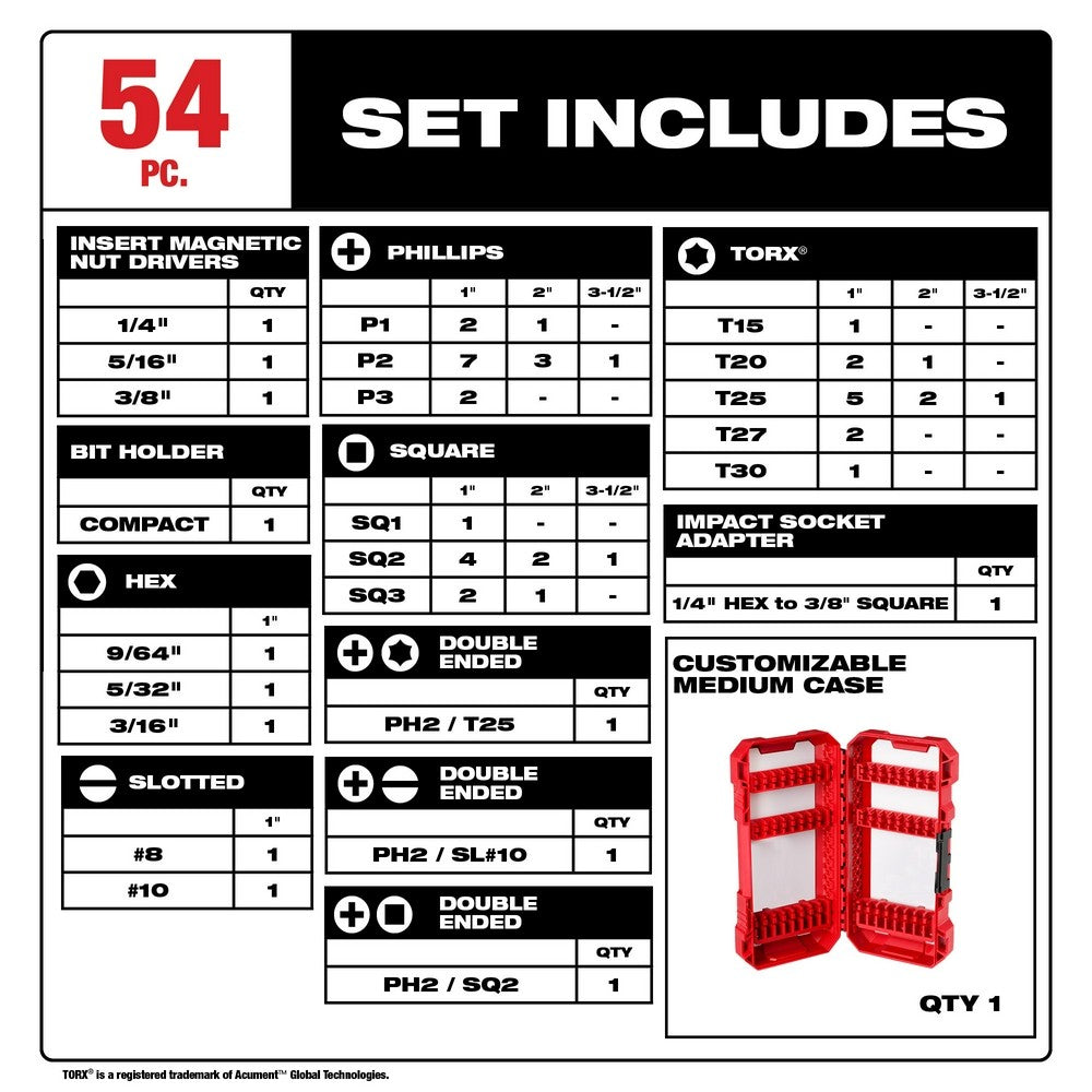 Milwaukee 48-32-4010 SHOCKWAVE Impact Duty Driver Bit Set - 54Pc