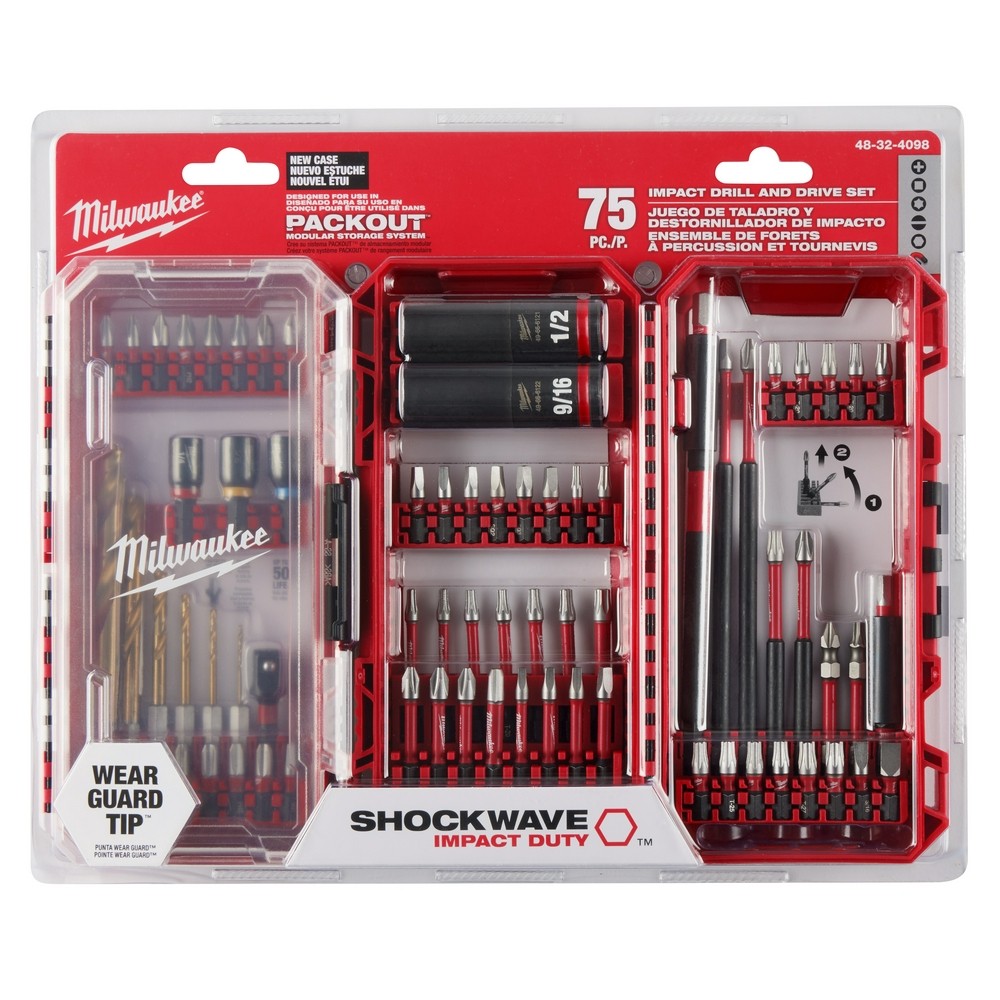 Milwaukee 48-32-4098 SHOCKWAVE Impact Duty Drill, Drive & Fasten Set-75Pc