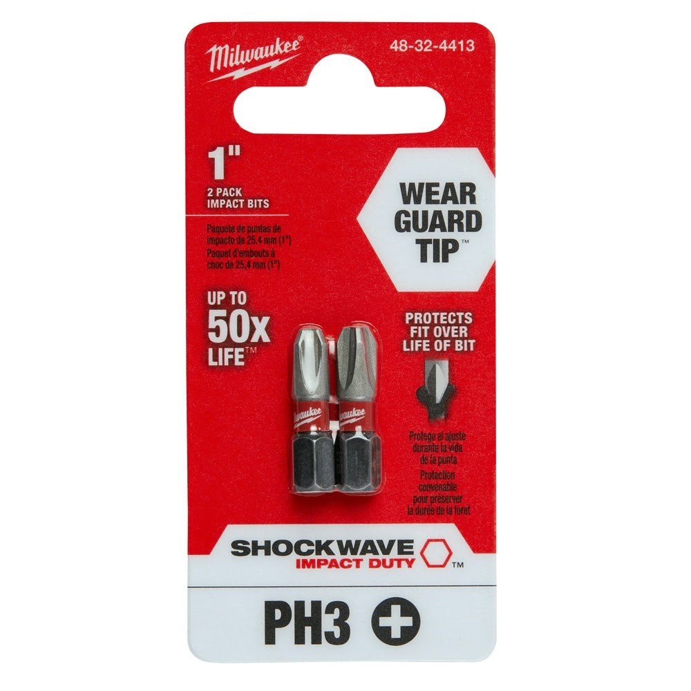 Milwaukee 48-32-4413 #3 Phillips Shockwave 1 Insert Bit 2-Pack