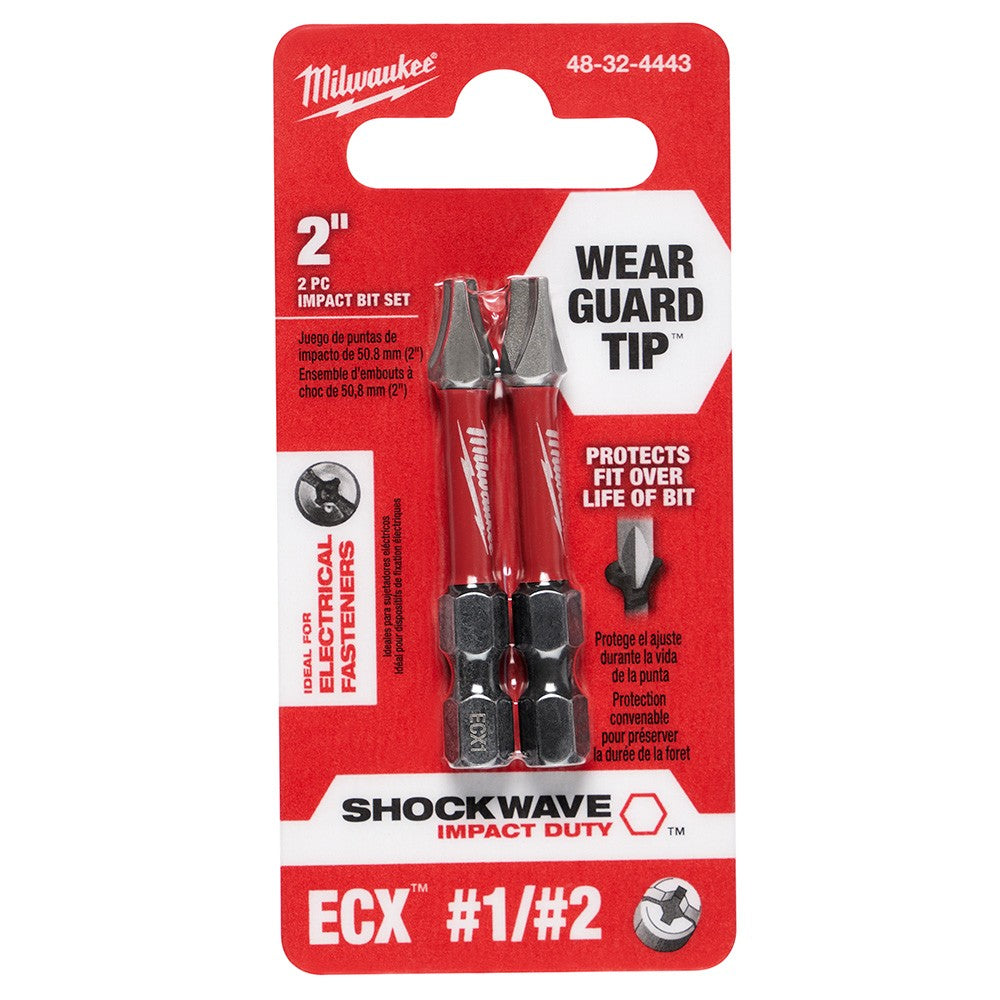 Milwaukee 48-32-4443 SHOCKWAVE 2 Power Bit ECX 2-piece Combo (#1, #2)