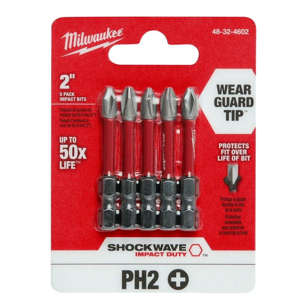 Milwaukee 48-32-4602 #2 Phillips Shockwave 2 Power Bit 5-Pack