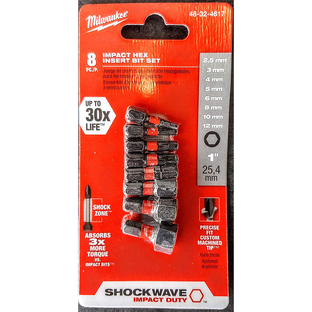 Milwaukee 48-32-4617 8 Piece 1 Impact Hex Insert Bit Set
