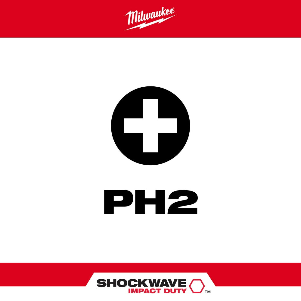 Milwaukee 48-32-4802 #2 Phillips Shockwave 6 Power Bit, 1 Pack