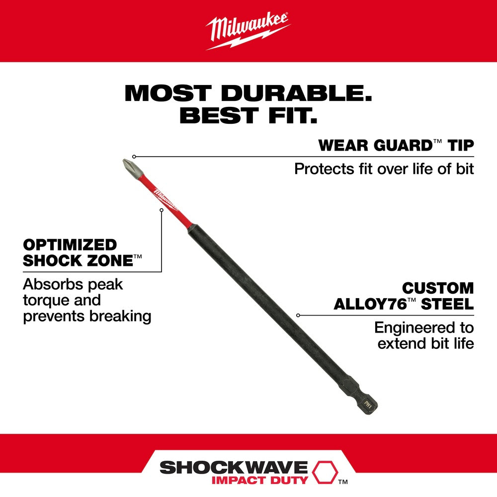 Milwaukee 48-32-4802 #2 Phillips Shockwave 6 Power Bit, 1 Pack