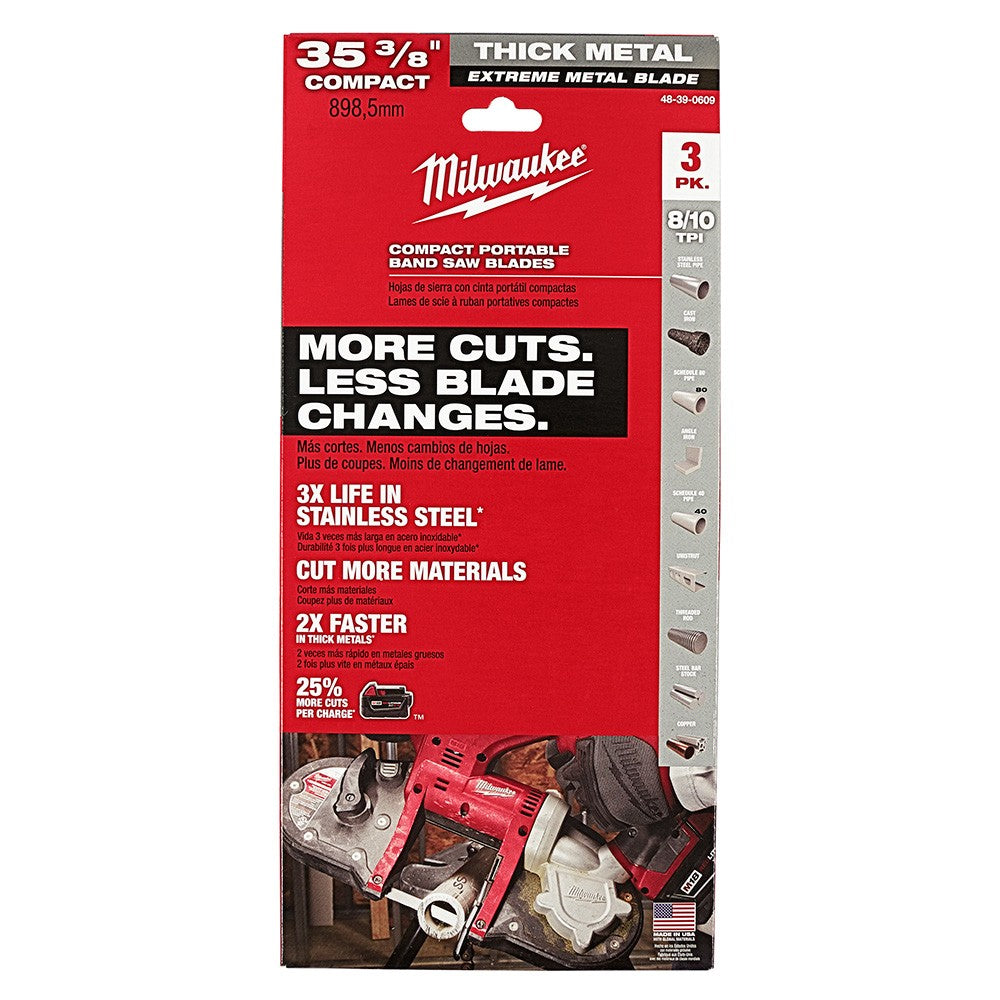 Milwaukee 48-39-0609 35-3/8 8-10TPI Extreme Thick Metal Compact Bandsaw Blades 3 Pack